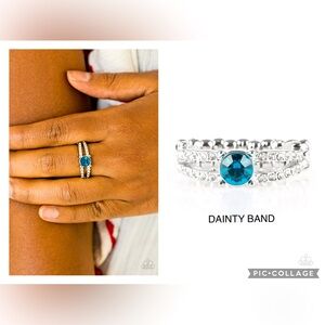 Dream Sparkle Silver w/Blue Rhinestone Dainty Stretchy Band Ring